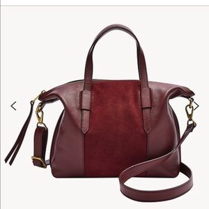 Fossil Skylar Satchel Burgundy Leather & Suede Handbag
